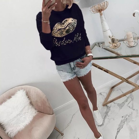 Leopard Lips Pardon Moi Black Pullover - Picture 2 of 8